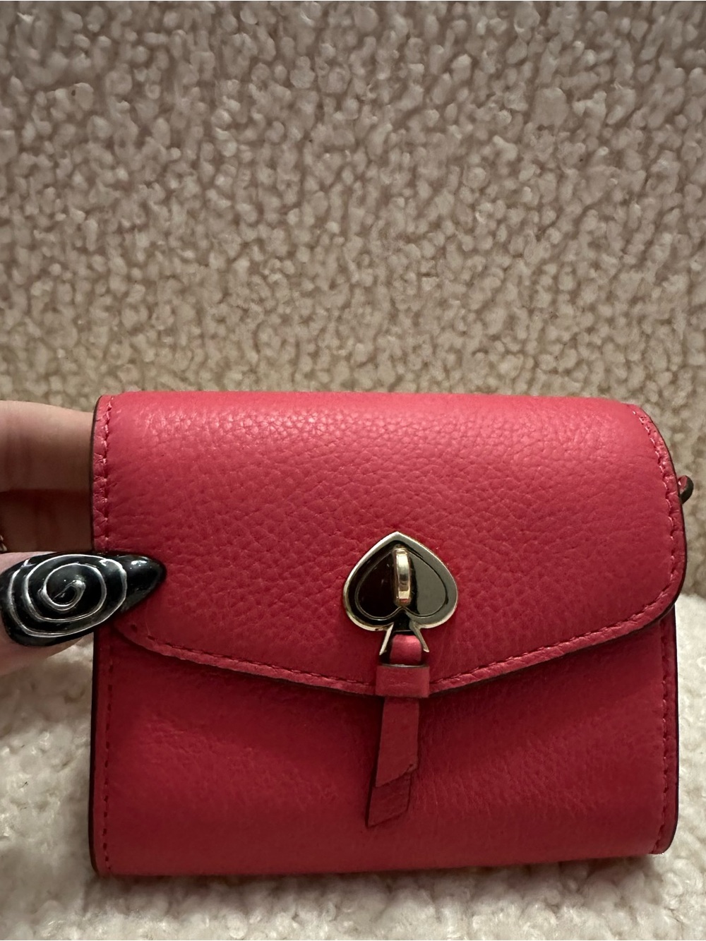 kate spade Coral Pink Pebbled Leather Mini Wallet with Heart Lock